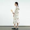 Johnature Women Vintage Print Floral Dresses Button Stand Long Sleeve White Spring Female Dress