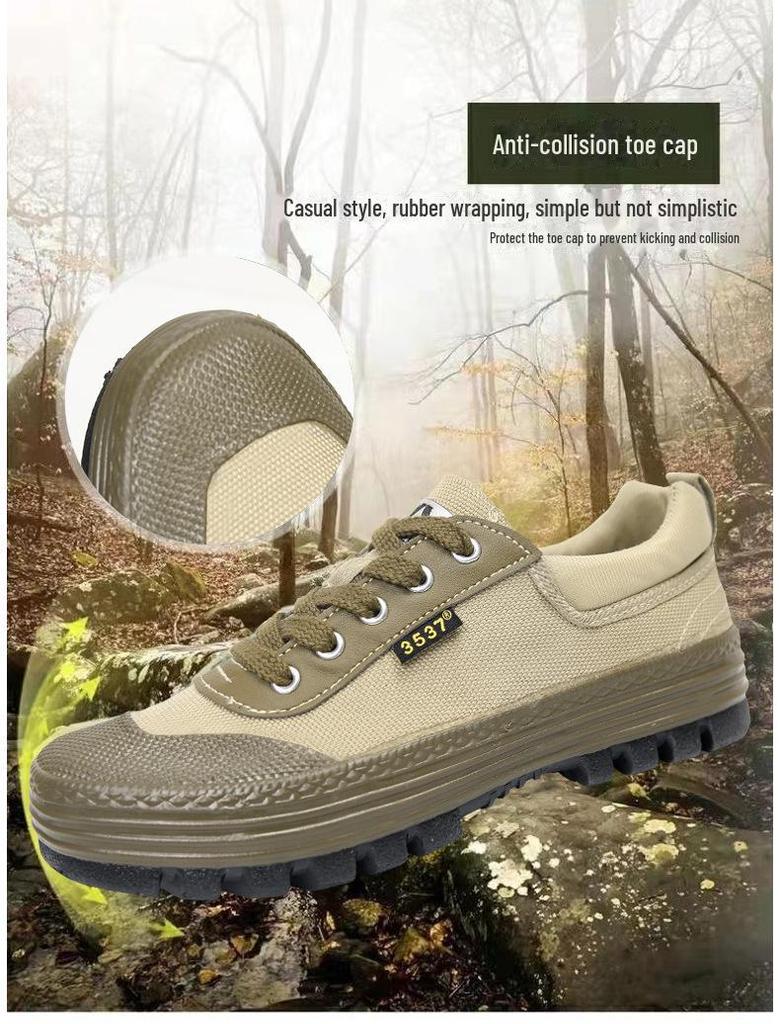3537 Genuine Jiefang Unisex Mountaineering and Work Shoes - Yellow Rubber and Canvas Casual Shoes