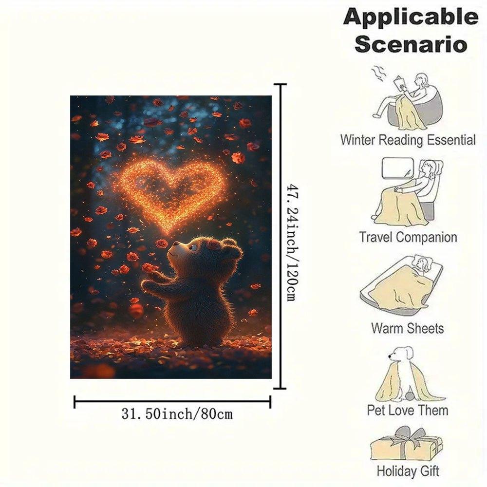 "Magical Heart Bear Wall Art Print - Romantic Home Decor"Blanket Flannel Throw Blanket for Sofa, Bed, Travel, Camping, Office, Couch, Chair,