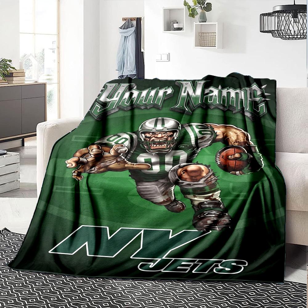 Name Custom New York Jets Print Flannel Blanket High Quality Warm Comfortable Cover for All Seasons Perfect for Gifts Home Decor