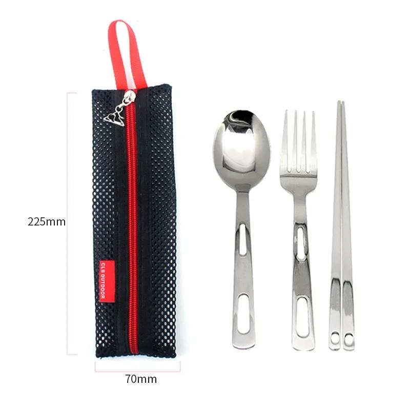 1 Set Mehrzweck Outdoor Geschirrset Camping Edelstahl Essstäbchen Löffel Gabel Geschirrset für Haushalt Camping