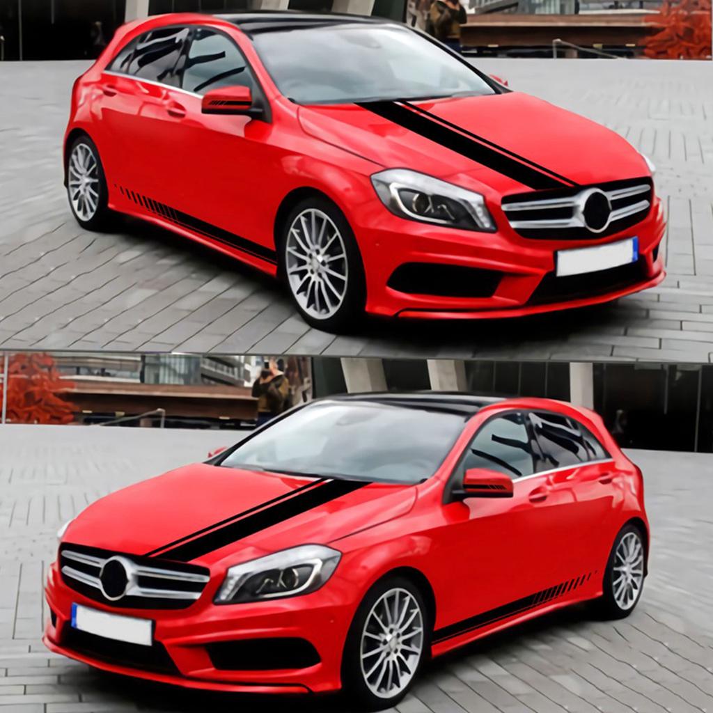 5 PCS Universal White Car Racing Body Side Stripe Skirt Roof Hood Decal Sticker for All Cars PVC Decal