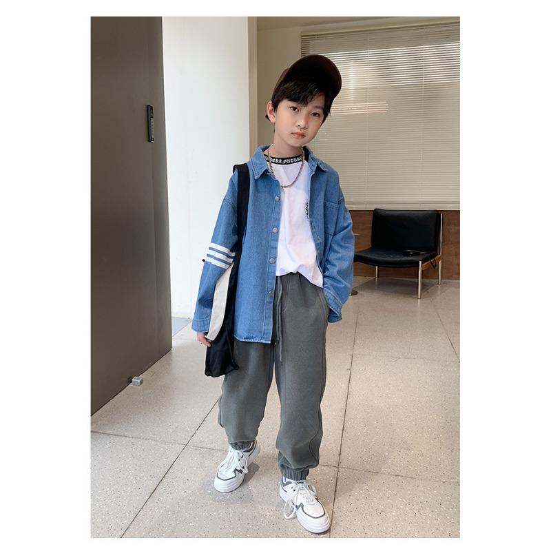 Boys Fleece Lined Solid Color Casual Sports Long Pants For Autumn Winter