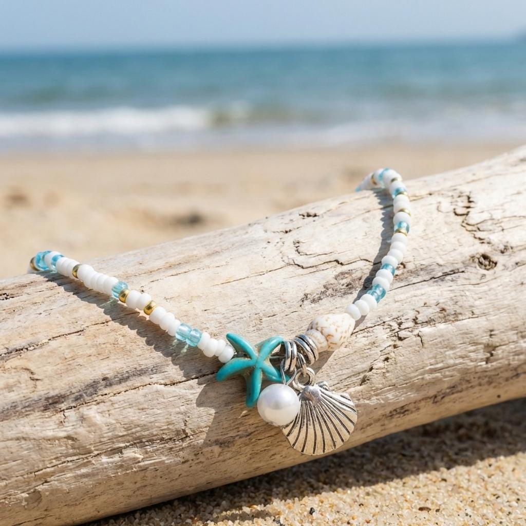 Resin Starfish Metal Shell Pendant Colorful Rice Beaded Necklace For Women Men Bohemian Sea Star Beach Choker Summer Zircon