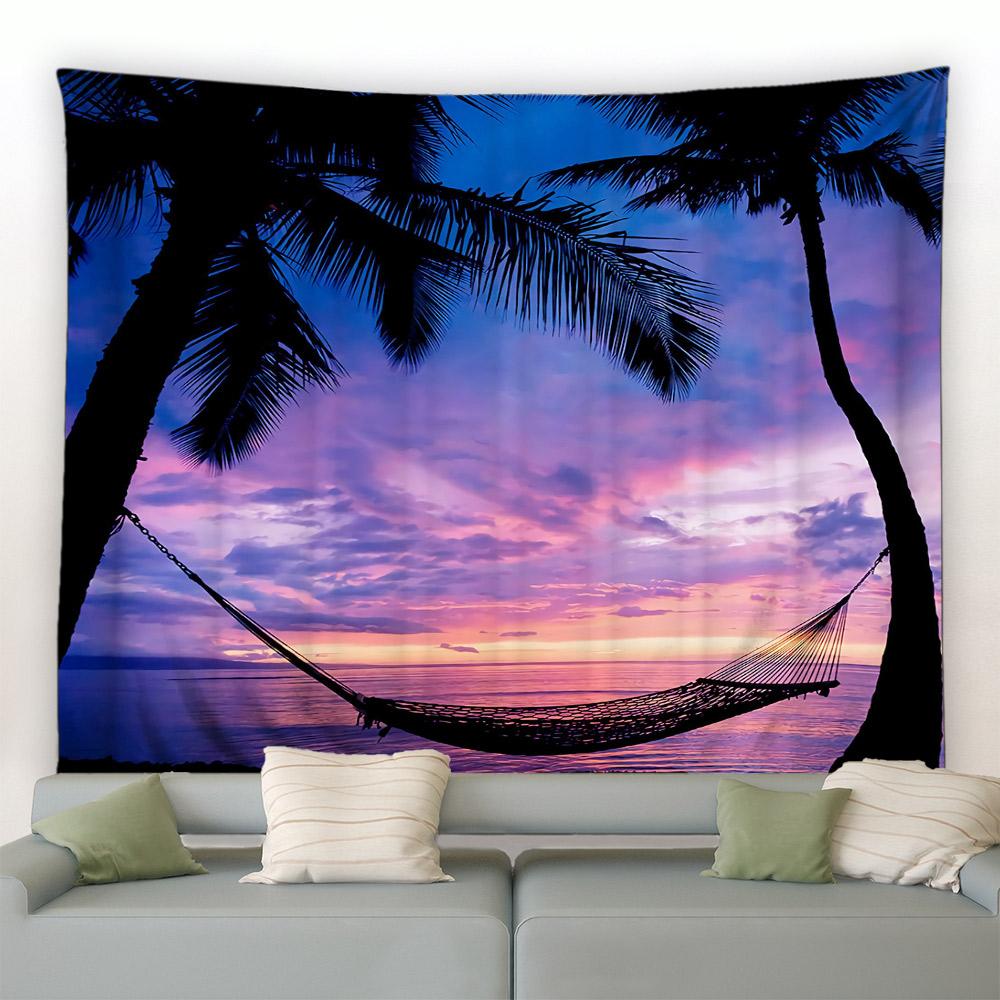 Hav Landskap Øy Kokosnøtt Tree Strand Seilbåtteppe Hjemdekorasjon Soverom Stue Barnerom Tapet
