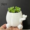 Small Decorative Pot for Window Sill Cute Succulents Planter, 3D Printed Plant with Hand Holding Heart, Ceramic Look Matte White Planter Resin Flower