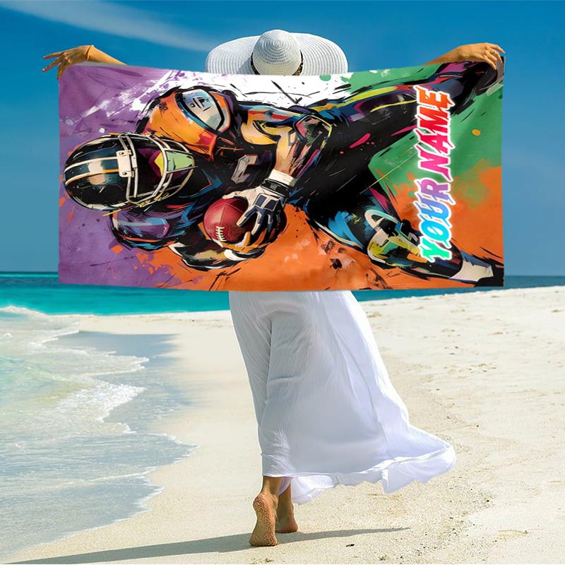 1PC Custom Name Football Player Action Beach Towel Highly Absorbent And Sand-Resistant Towel for Swimming, Pool, Yoga, And Travel Lightweight
