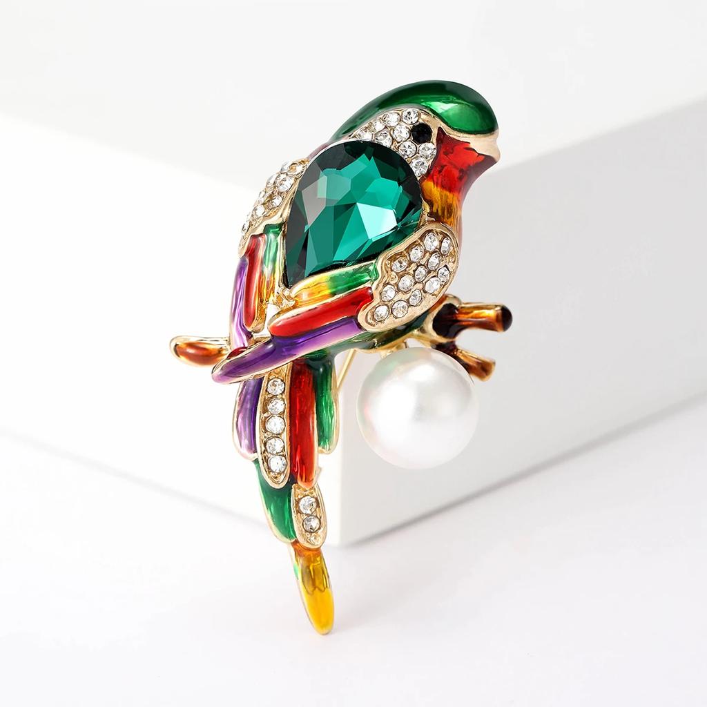 Rhinestone Parrot Brooches for Women Unisex Animal Pin Bird Lapel Pins Event Funny Luxury Gifts New Year Friends Decoration