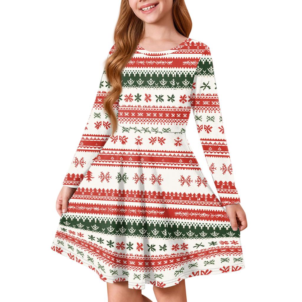 Girls' Princess Dress - Long Sleeve A-Line T-Shirt Dress Christmas Day