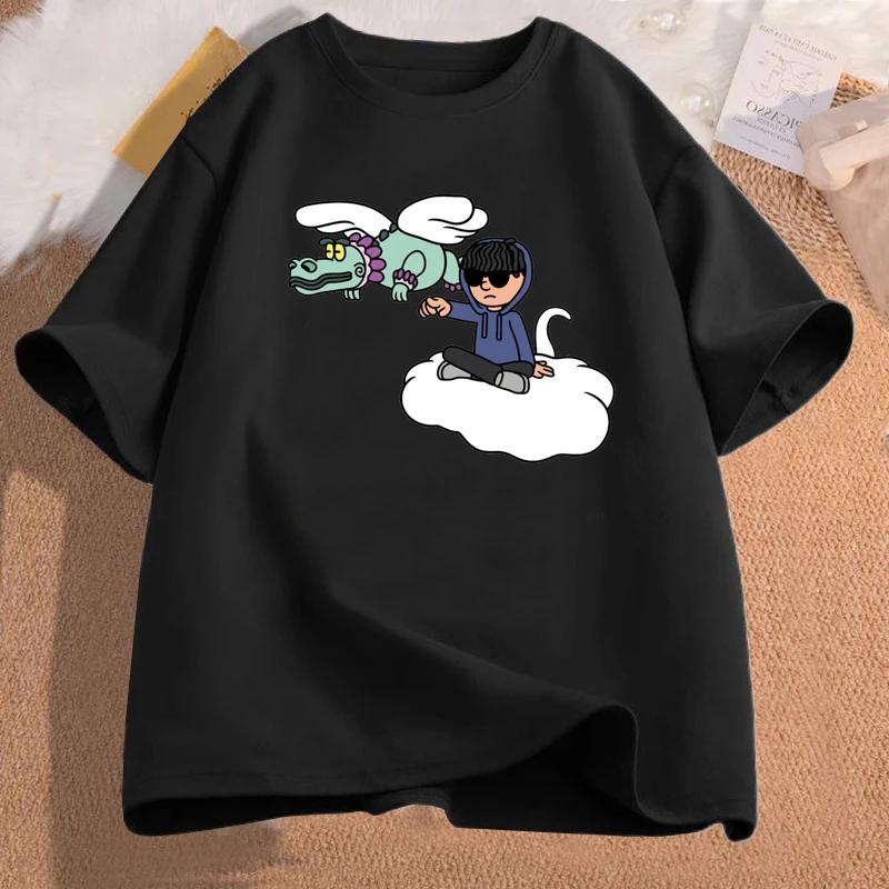 

Cartoon boy H sad boy printed T-shirt women s short sleeved casual T-shirt street fashion popular hip-hop T-shirt clothing 3XL