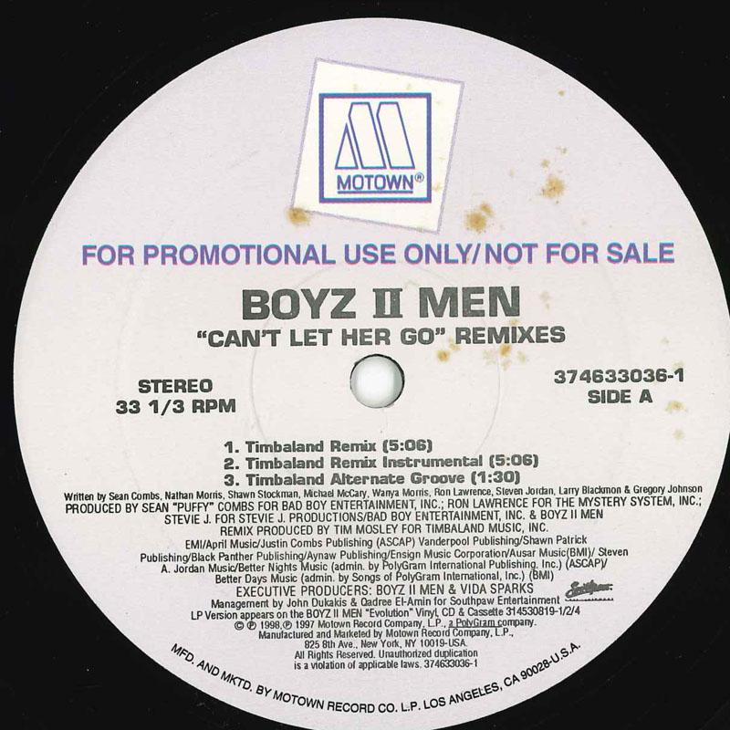 

12inch Record BOYZ II MEN - Can t Let Her Go (Remixes) 3746330361 Motown 1998 US Rap & Hip-Hop/R&B Used
