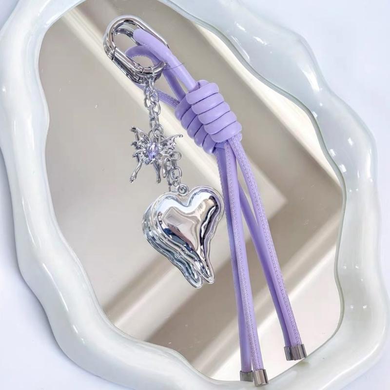 Handwoven Leather Heart Keychain Alloy Accent Hanging Decoration Jewellery Accessory for Keys Bags Gift Giving