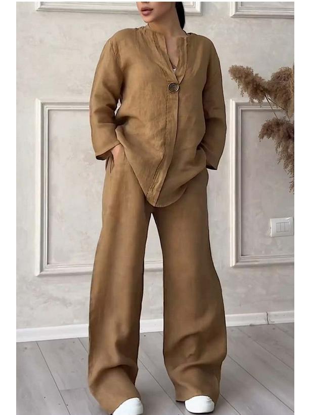 Women's Cross-Border Fashion Solid Color Cotton Linen Casual Set Pants