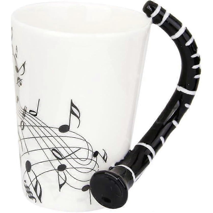 Tazza Manico a Forma di Clarinetto Porcellana Caffè Latte Tazza Nota Musicale Ceramica