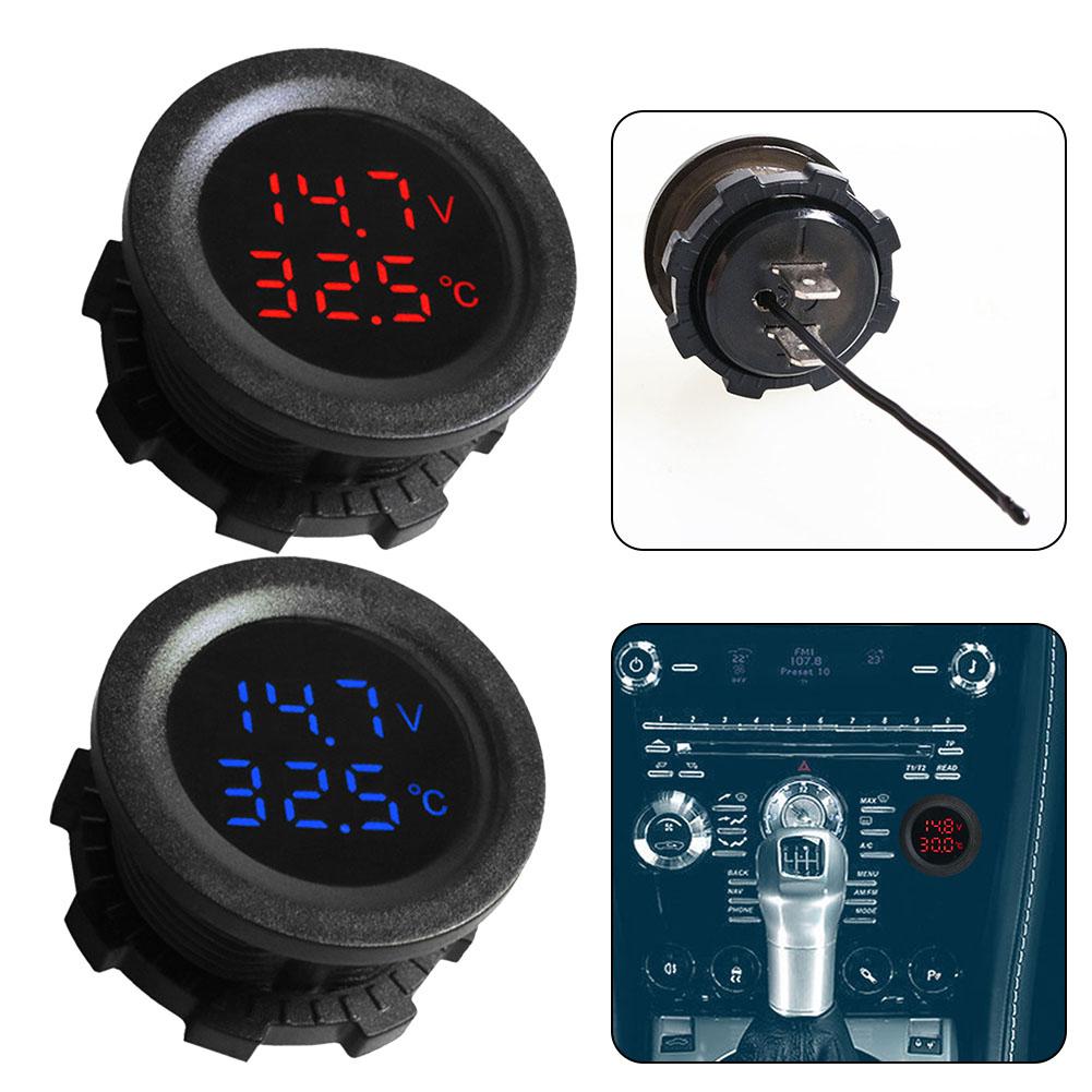 Real Time Battery Voltage Monitor Round Panel Voltmeter for Car Motorcycle Temperature 12V24V Waterproof and Reliable