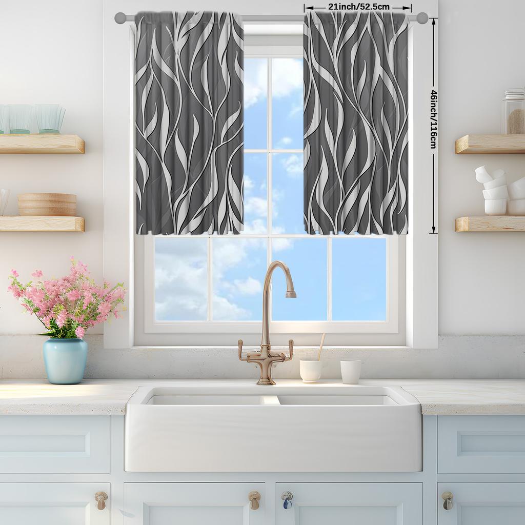 2pcs Dark Gray Printed Curtain for Home Decor - Rod Pocket Window Treatment for Bedroom, Office, Kitchen, Living Room, and Study