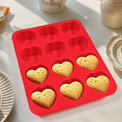 Yousheng Silicone Muffin Pan 12-Cup Heart Cupcake Pan Non-stick Cake Mold Food-Grade Baking Mold for Cupcakes Chocolates Easy Demolding