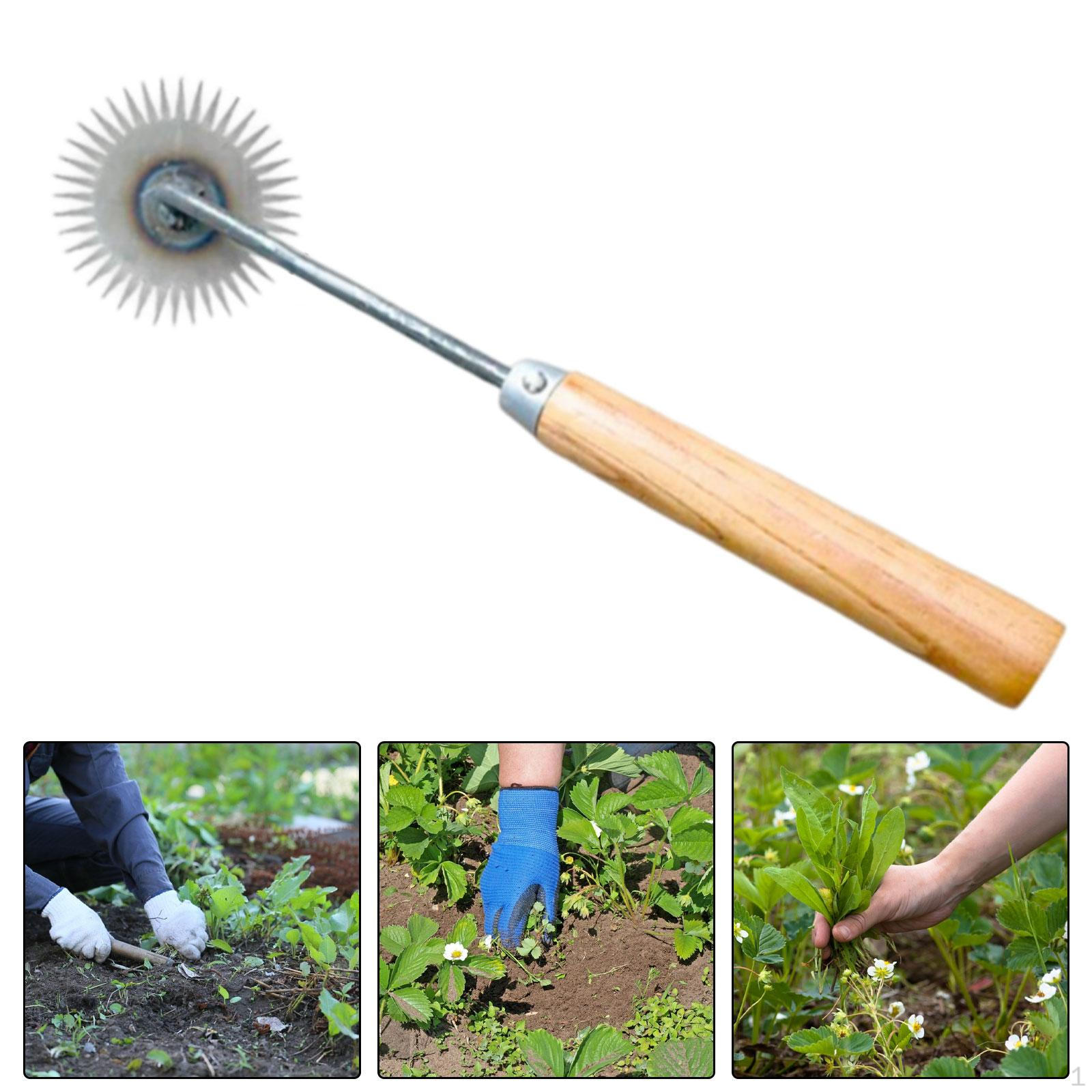 

360° Garden Weeder Tool Manual Portable with Handle Loosening Soil Multifunctional wood handle
