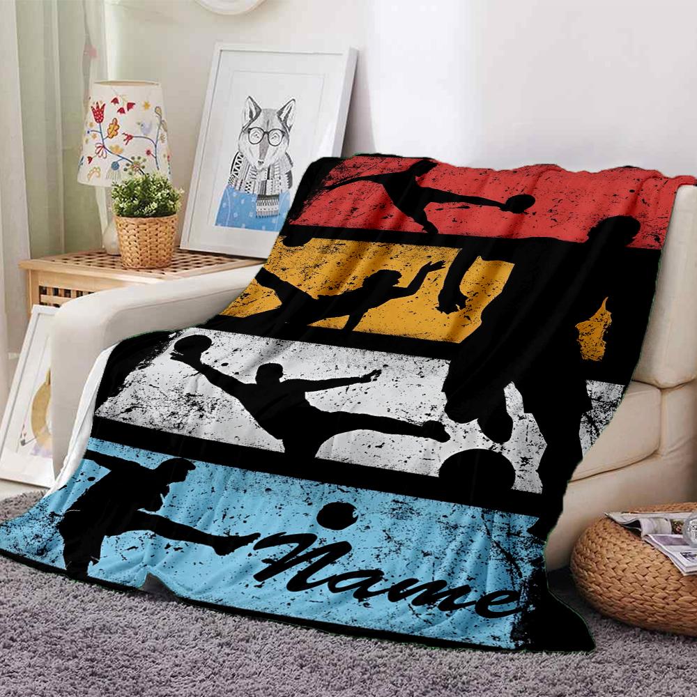 Custom Name Soccer Theme Printed Blanket - Perfect for Couch, Bed, Travel & Outdoor Use | Machine Washable, Cozy & Durable.