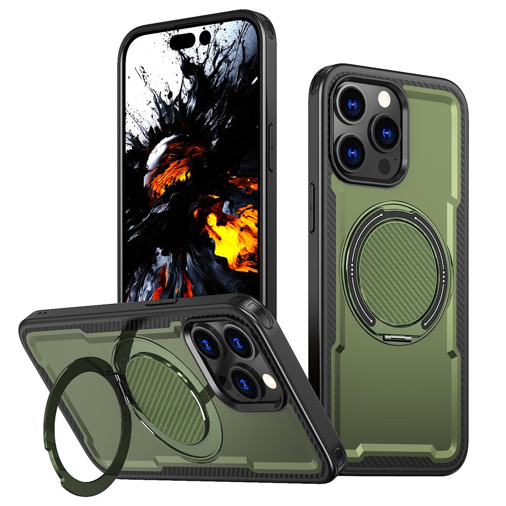 For iPhone 13 Pro Max Case Compatible with MagSafe TPU + PC Phone Cover with Damping Rotating Stand
