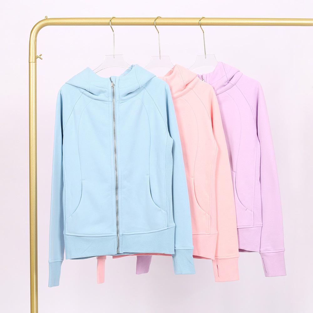 LULU Embossed Slim Fit Full Zip Fleece Hoodie - Gold Logo & Zipper, Casual Yoga Wear.
