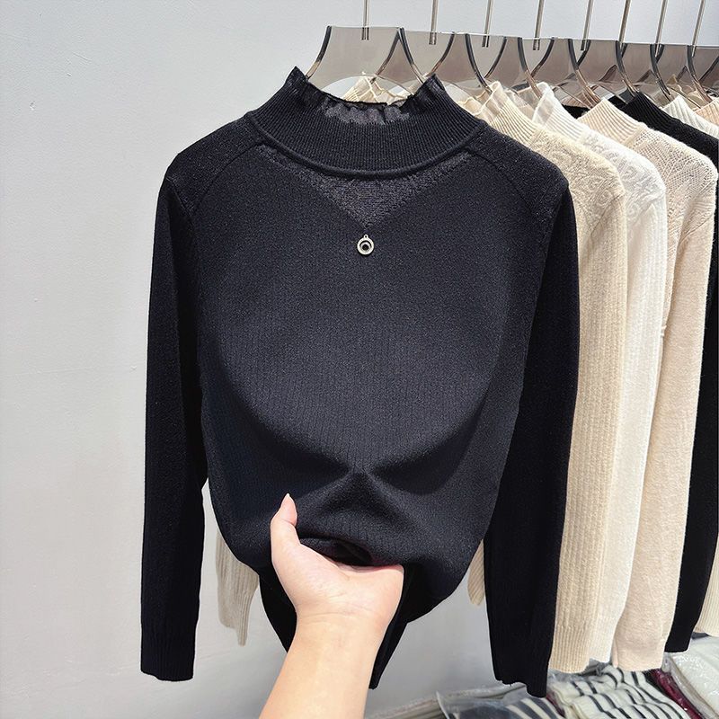 

Сексуальный модный базовый свитер Дизайн осень-зима Новый 2025 Сетчатый свитер с высоким воротником Топ 4XL чёрный