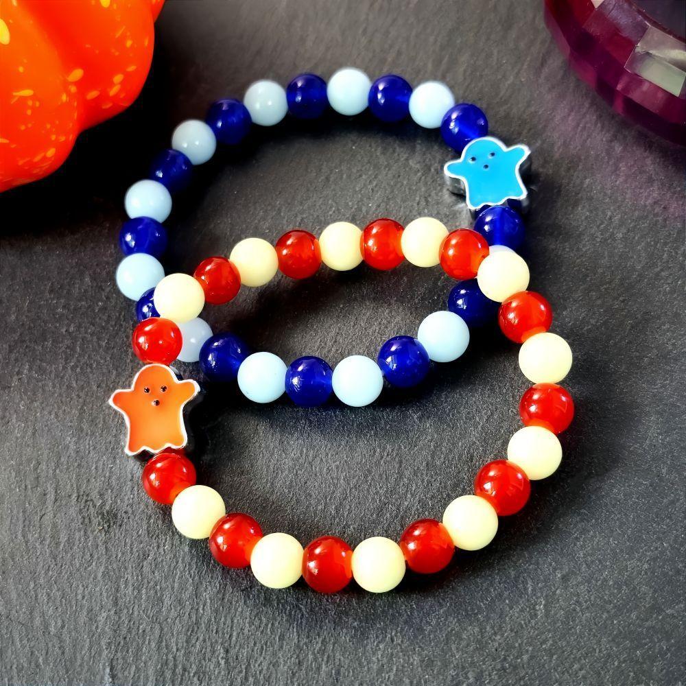 Halloween Ghost Lightup Glass Beaded Bracelet For Festival Celebrations