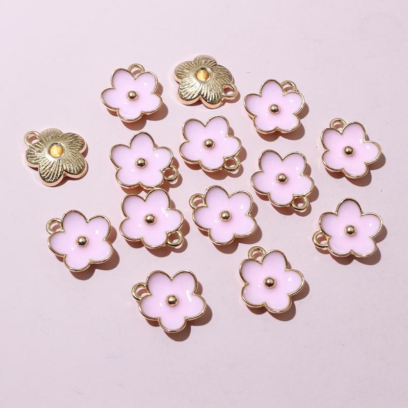 20pcs 13x11.5mm Enamel Cute Small Flower Charms Pendant DIY Jewelry Making Accessories Findings for Bracelet Earrings Keychains