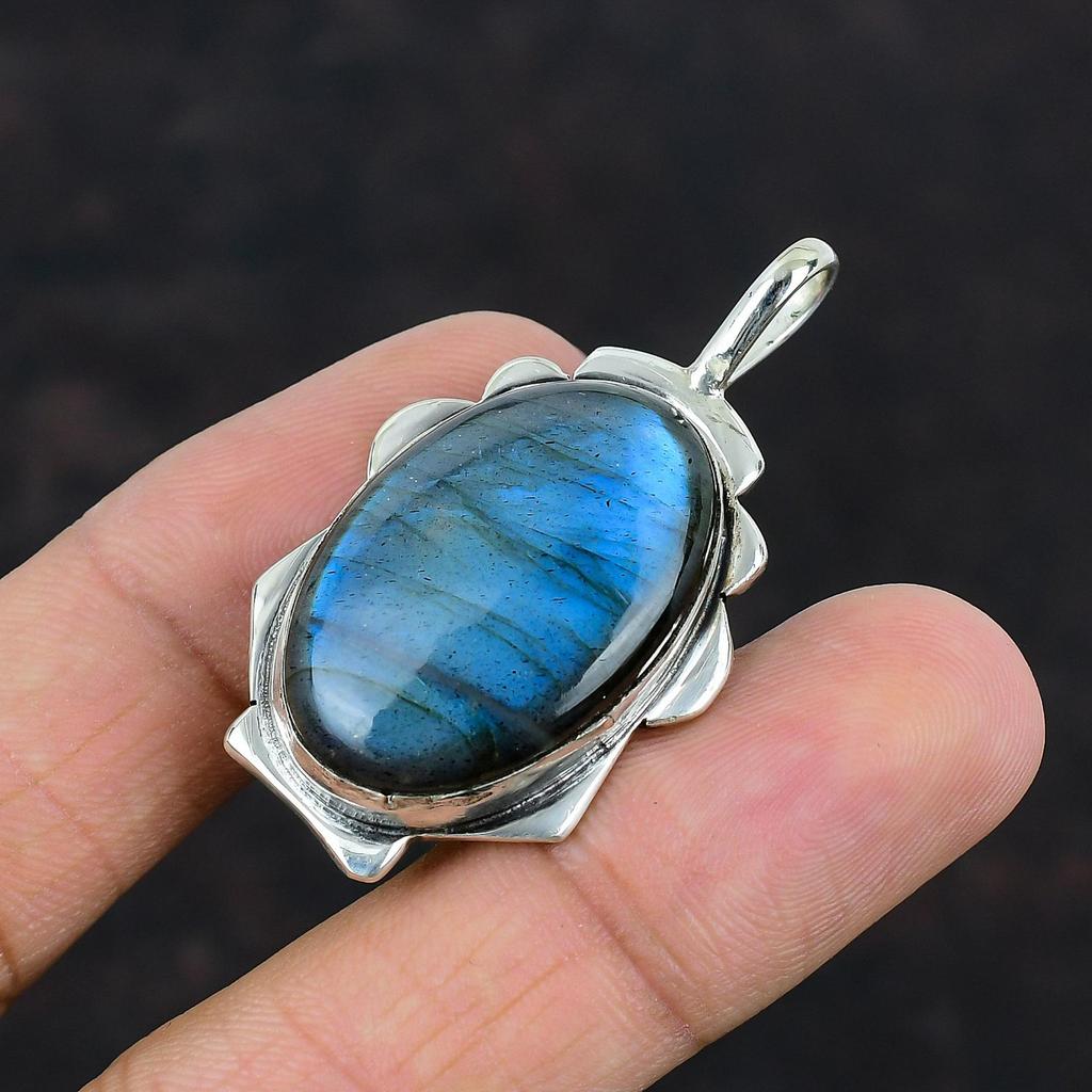 Pandantiv din labradorit, pandantiv din argint 925, design unic, bijuterii cu piatră prețioasă din labradorit, cadouri pentru el, pandantiv lucrat manual cu piatră prețioasă