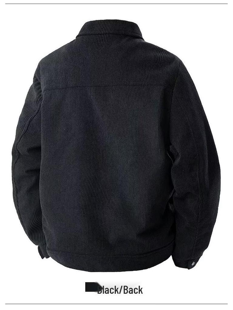 Męska Sztruksowa Kurtka Retro - Odporna na Zużycie, Jednolity Kolor, Casualowa z Klapami, Robocza na Jesień/Zimę