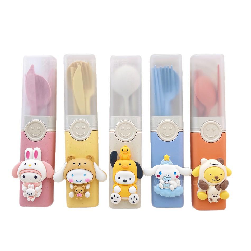Sanrio Eco-Friendly Portable Wheat Straw Cutlery Set (Chopsticks, Spoon, Fork) with Box