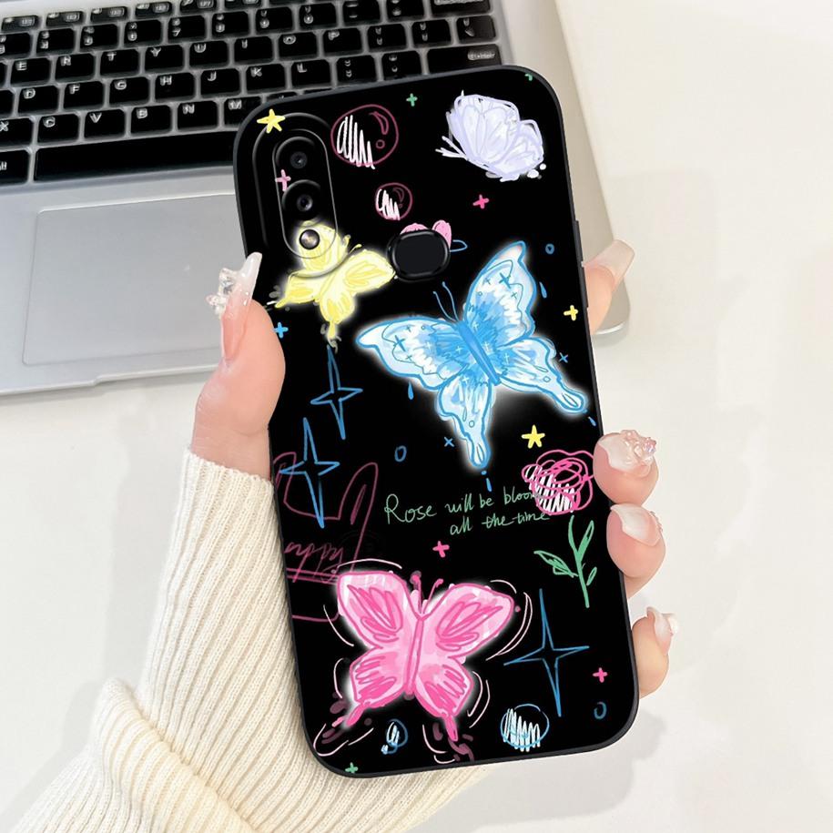 For Samsung Galaxy A10 A10S M01S Phone Case Fashion Flower Back Cover Liquid Silicone Protector on Samsung A 10 Shockproof Funda
