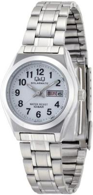 Citizen Q&Q Women's Analog Solar Watch, Water Resistant, Date Display, Day of the Week Display, Metal Band, H011-204, White