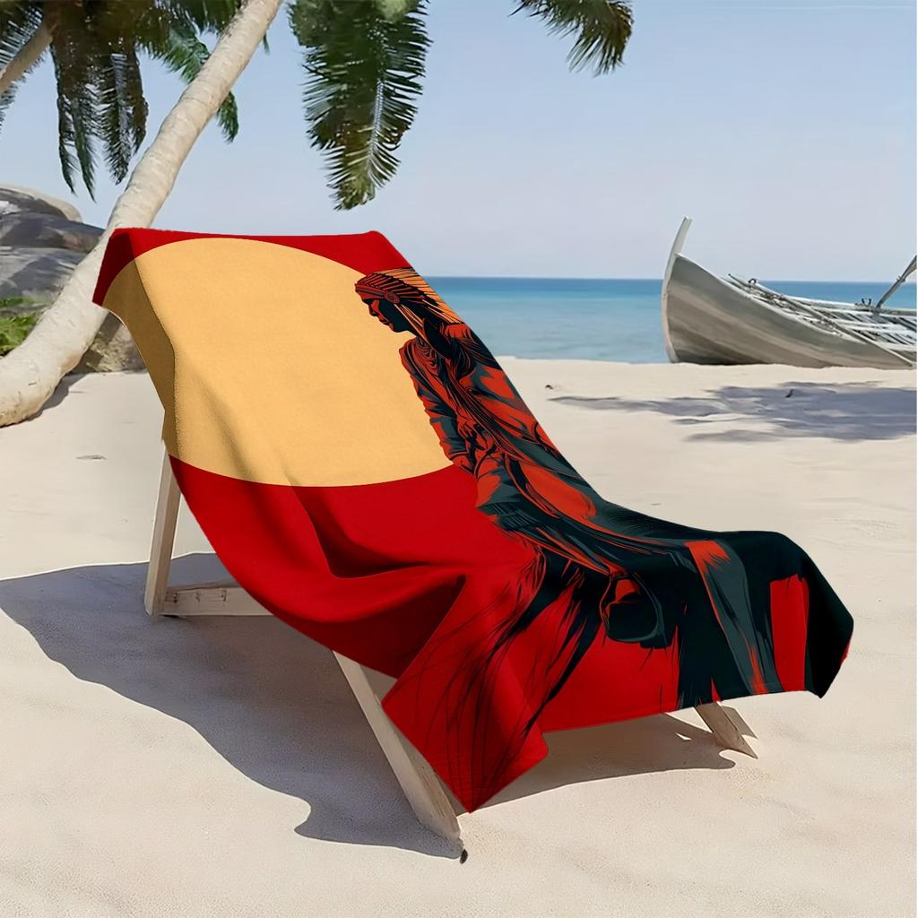 Pattern of Indian Mounted Warrior polyester microfiber beach towel is highly absorbent, suitable for swimming and beach outings