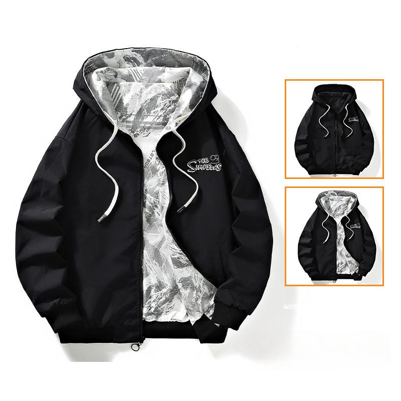 Large Size Reversible Youth Spring Jacket Men's Hooded Letter Print Fashion Versatile Trendy Tops