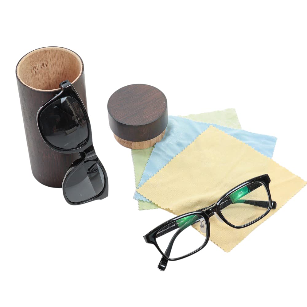 Mori no Kami Natural Wood and Bamboo Stylish Eyeglass Includes One Eyeglass Cylindrical Design Case, Brown, Cloth, Wood/Bamboo