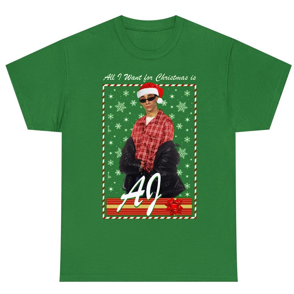 

Backstreet Boys AJ All I Want for Christmas Green Graphic D1043 Unisex T-Shirt L