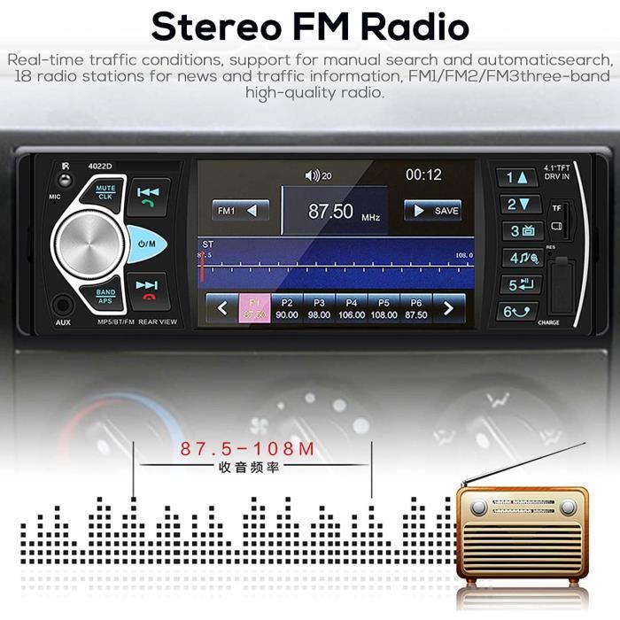 1 Din Car Radio - Podofo - 4.1 Inch HD Screen - Bluetooth - USB - Steering Wheel Remote Control