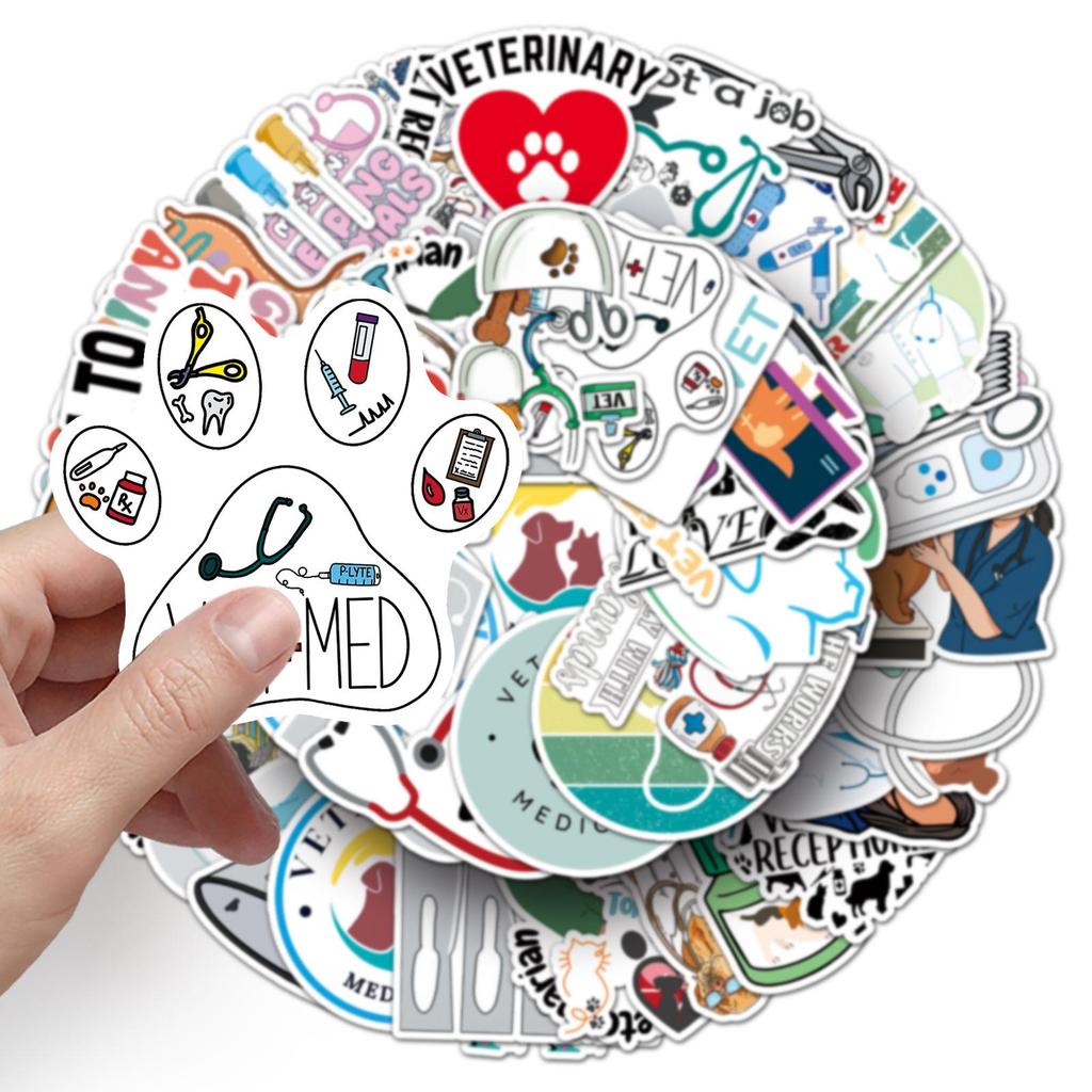 51PCS Veterinary Cartoon Stickers: Pet Doctor Theme for Phone Cases and Suitcases