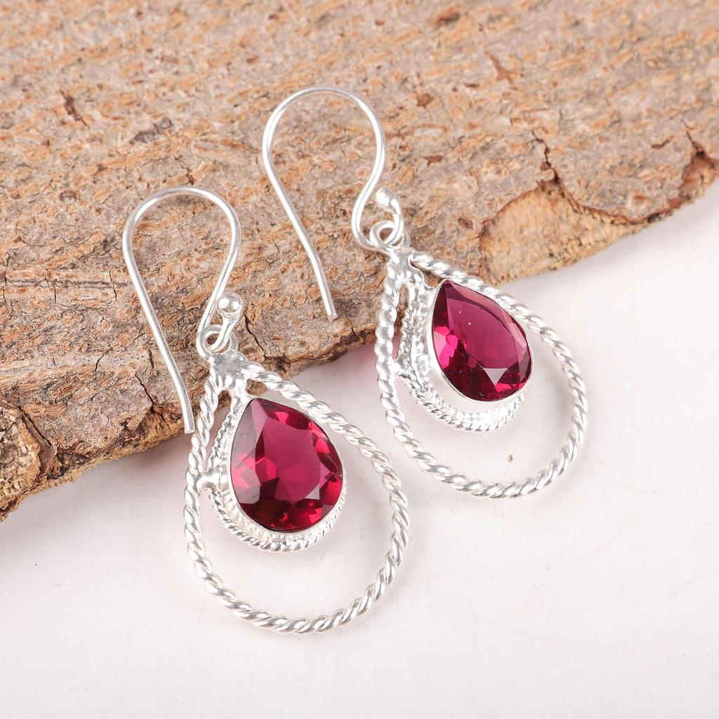 Pink Rubellite Gemstone Jewelry, 925 Sterling Silver Earrings, Handmade Gorgeous Jewelry, Designer Earrings Gift For Women