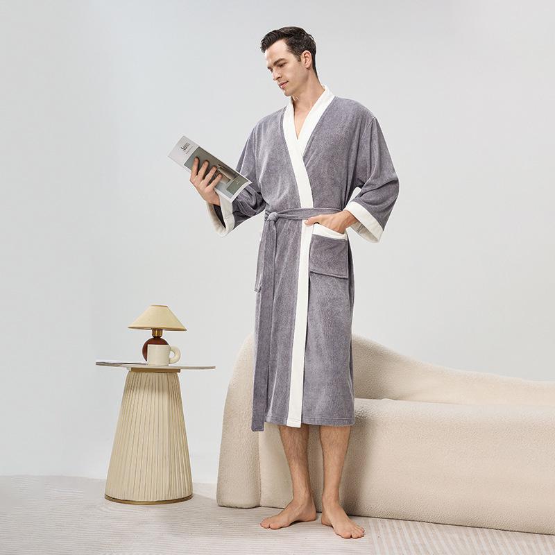 Unisex Jacquardfleece Badrock - Lång, Förtjockad, Plus Size Pyjamas för Höst & Vinter.