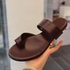 Genuine leather Korean version of simple set of toe slippers for women's outer wear summer new beach flat bottom with toe sandals half tray