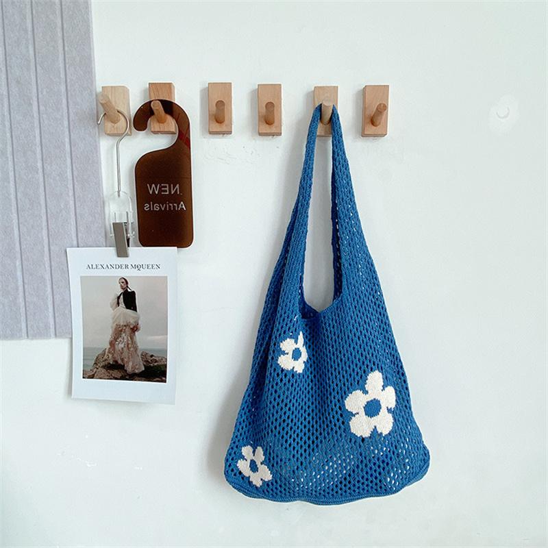 Damen-Umhängetasche mit großem Fassungsvermögen, modisches Blumenmuster, gehäkelte Tragetasche, All-Match-Tasche, süße Gürteltasche, Stricktasche