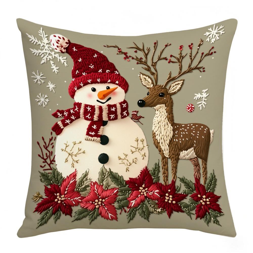Short Plush Christmas Pillow Cover 45x45cm Sofa Cushion Cover  Xmas Home Decoration
