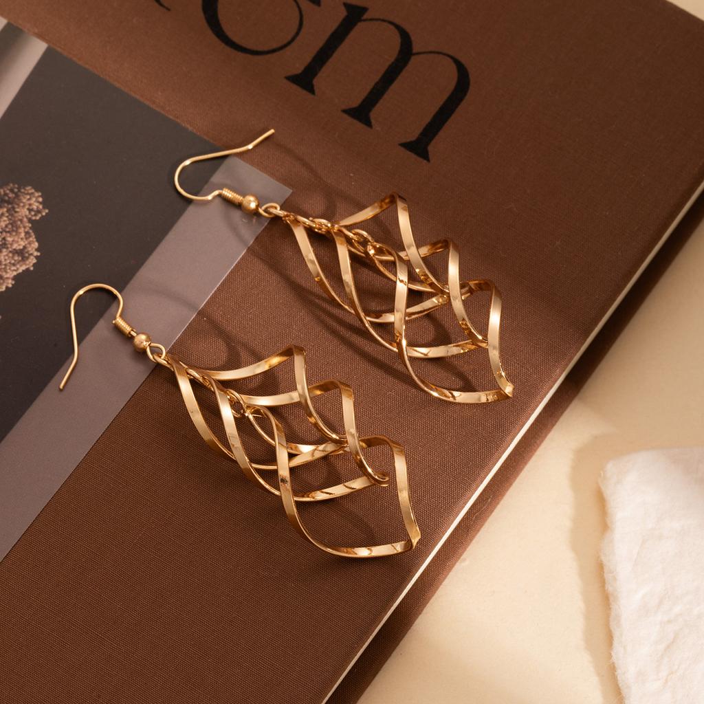 Temperament Personality Geometric Rhombus Hollow Earrings Three-Layer Surround Design Stylish And Simple Niche Earrings
