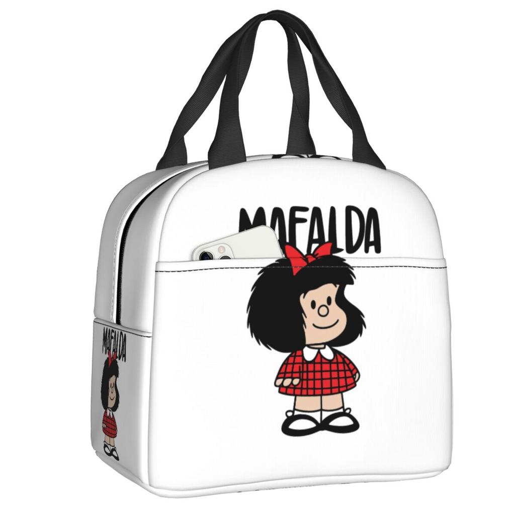 Custom Manga Mafalda Quino Cartoon Thermal Insulated Lunch Bag Women Portable Lunch Container Camping Travel Storage Food Box