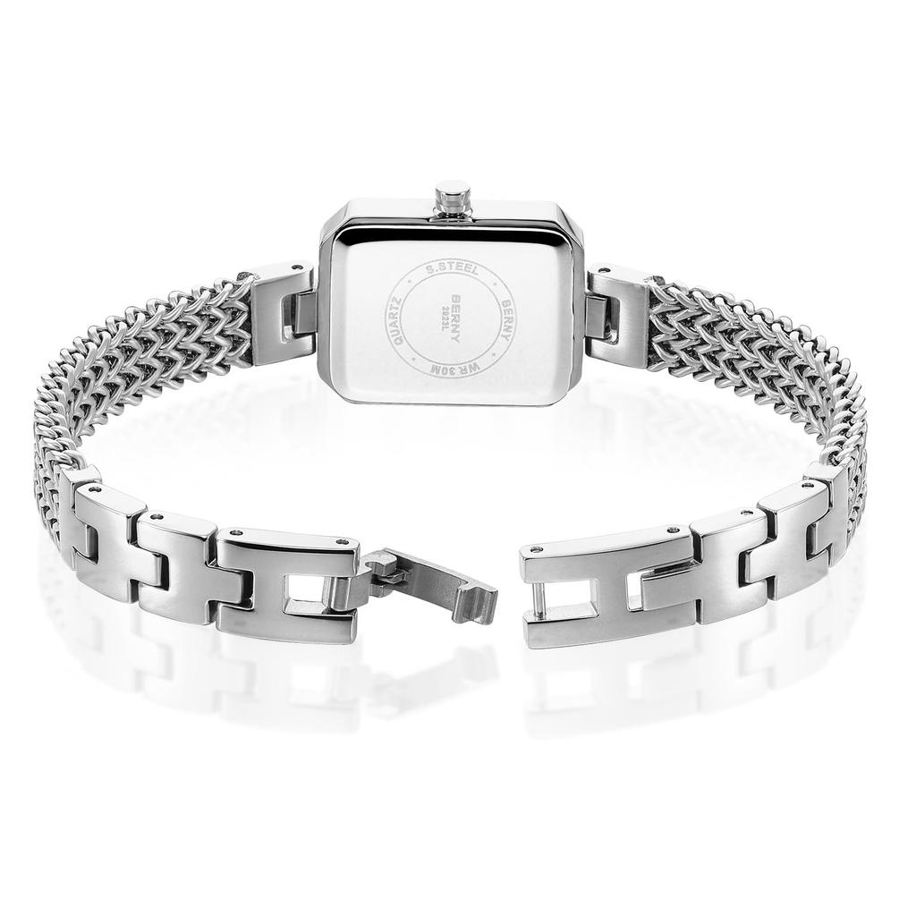 BERNY Watch Ladies Women Quartz Watch Ladies Watch Rectangle Mini Watch Fashion Minimalist Watch 3 ATM Water Resistant Stainless Steel Detachable