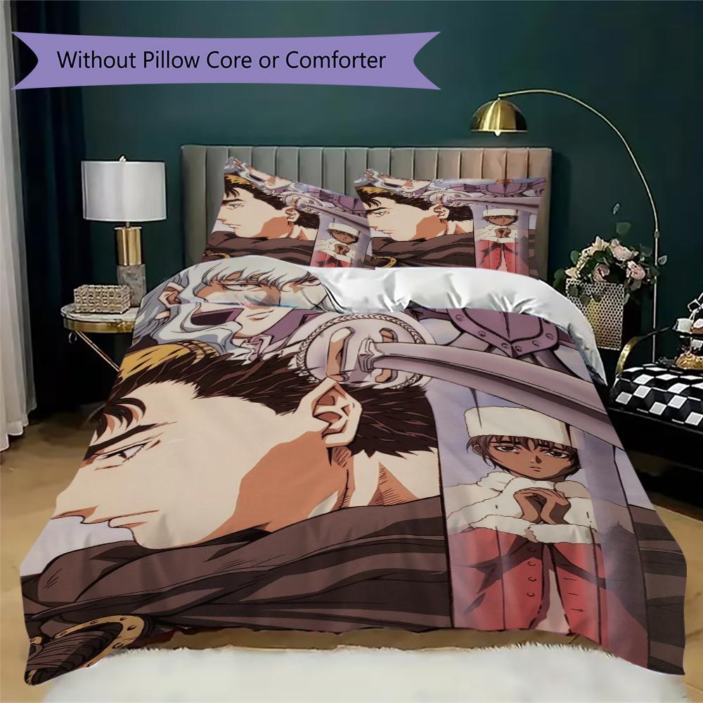 Berserk Pattern Bedding,Quilt Set Quilt Cover Pillowcase Home Birthday Gift(1 * Duvet Cover + 2 * Pillowcase, Without Core)_lx