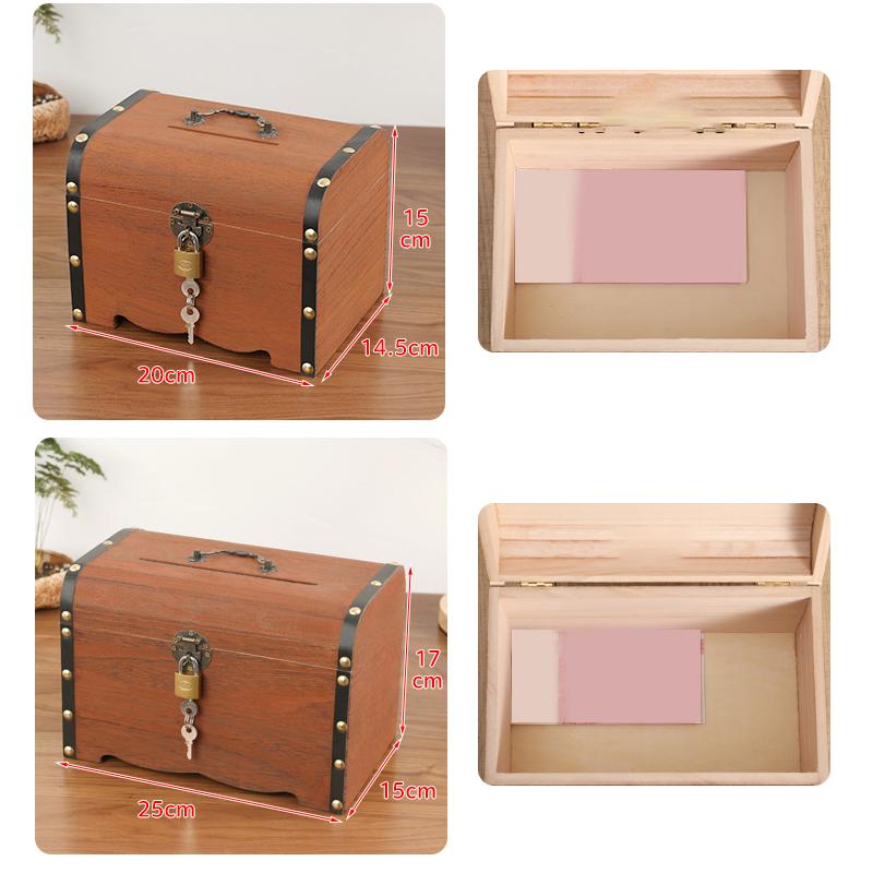 1 Set Vintage Treasure Storage Box Wooden Treasure Chest With Lock Piggy Bank Organizer Saving Box Case For Home Decoration