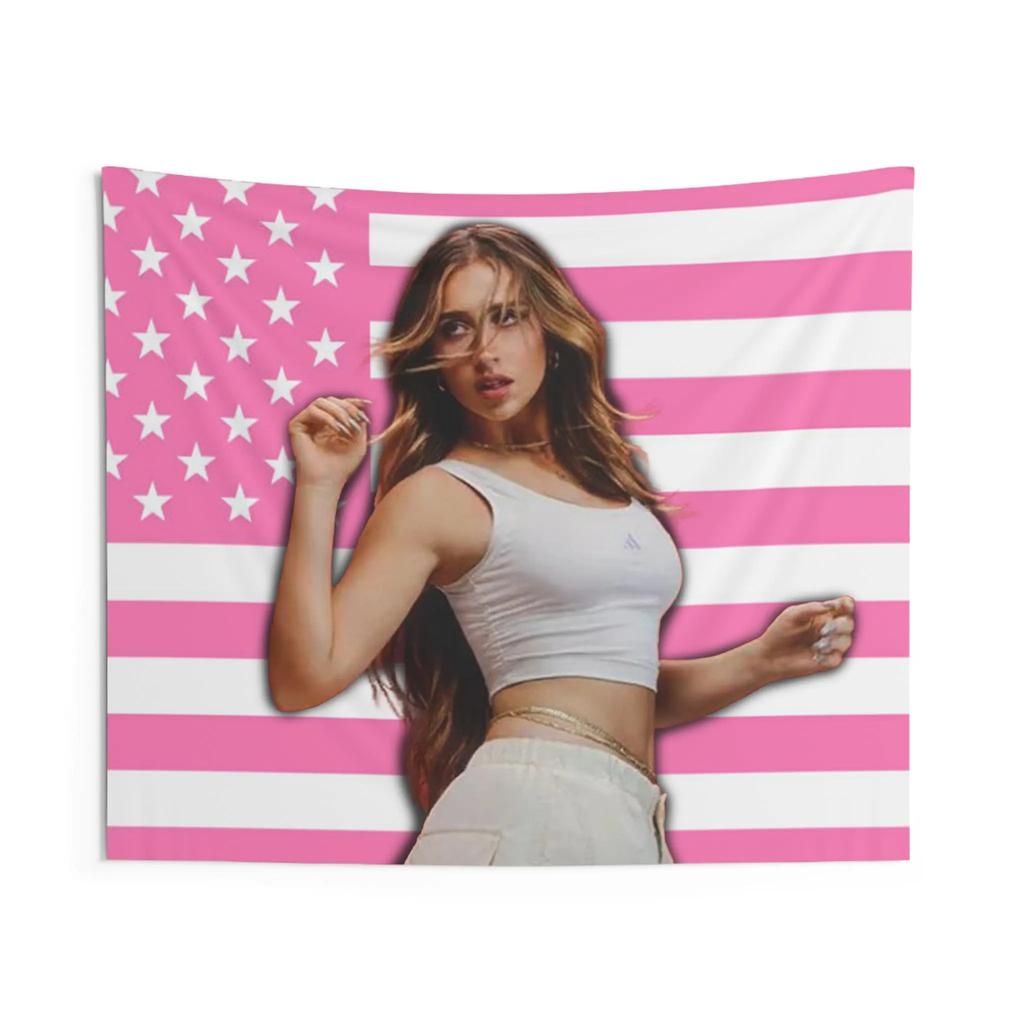 1pc TATE MCRAE Pop Star Pink American Flag Tapestry 2D Polyester Wall Hanging for Bedroom Living Room Music Fan Club Decor